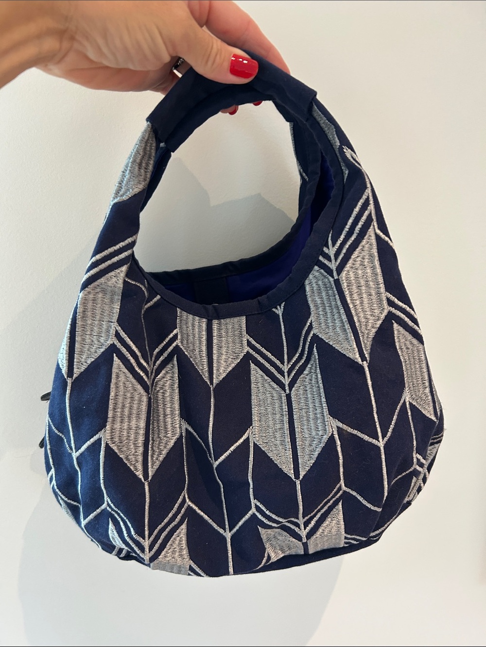 Navy Patterned Hobo Bag - Women
